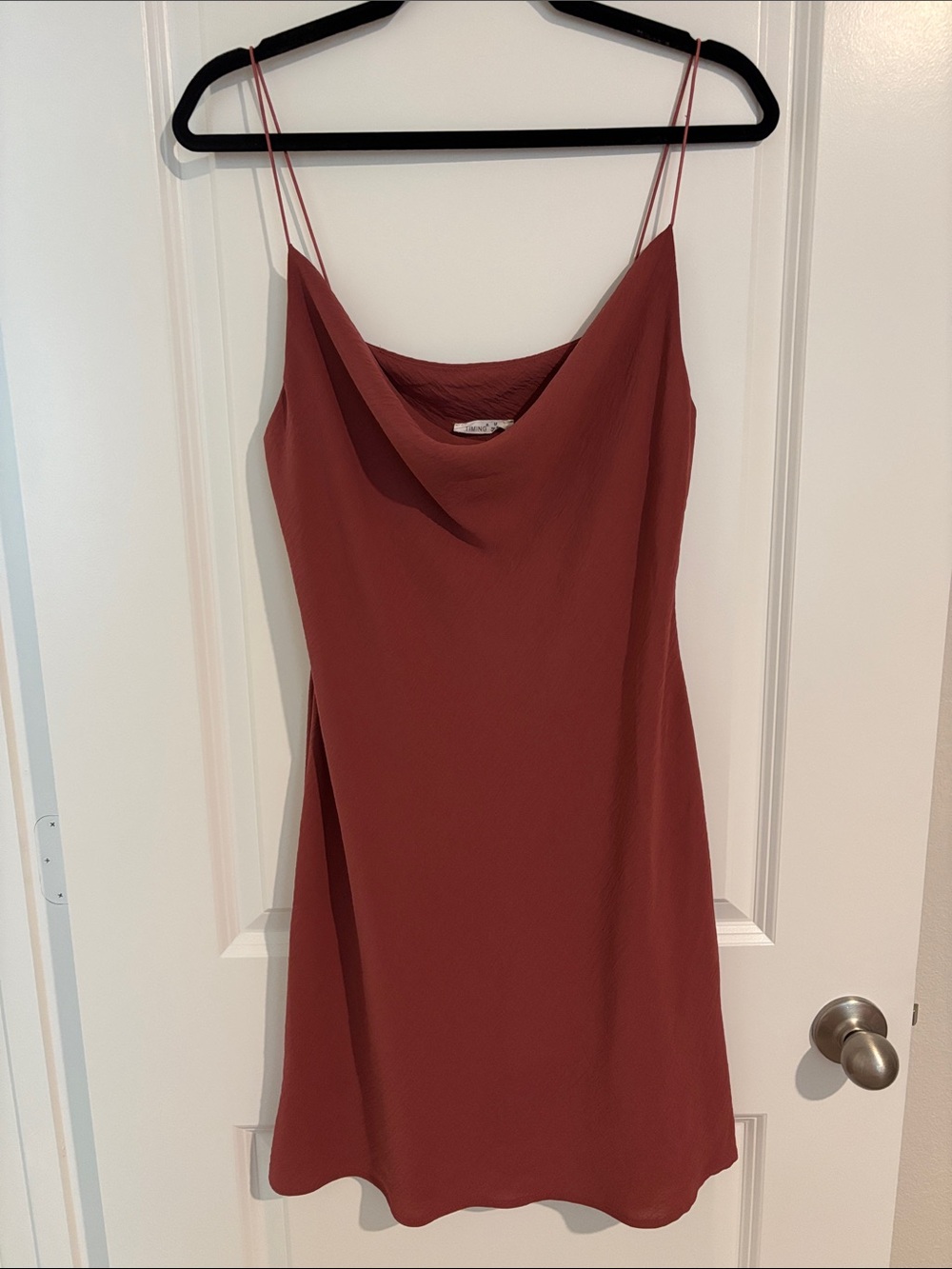 Timing Rust Cowl Slip Dress with Spaghetti Straps